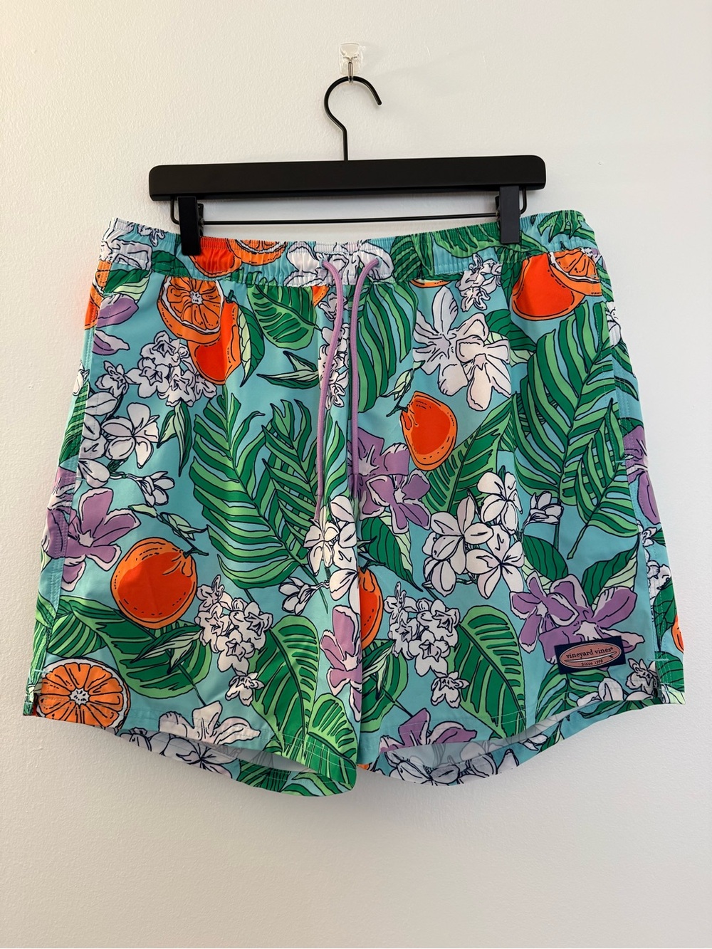 Vineyard Vines Tropical Citrus Floral Swim Trunks Large Palm Leaf Orange Print